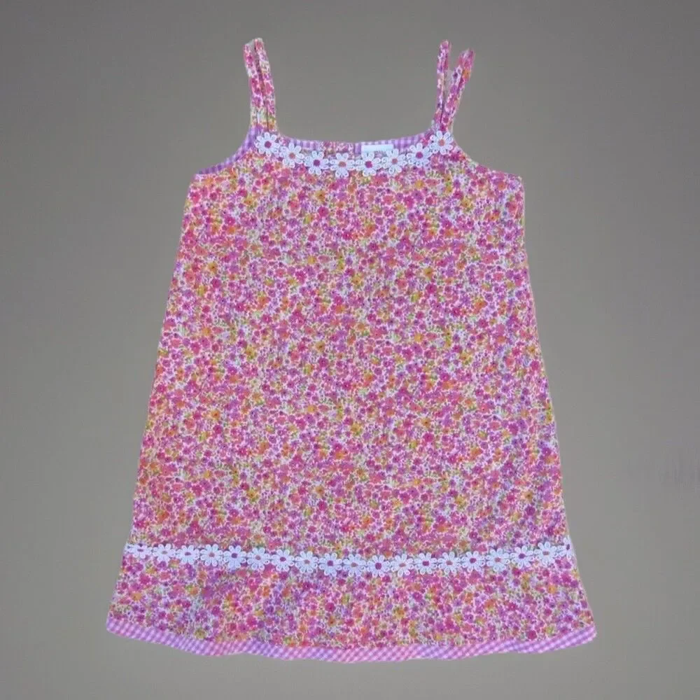 Girls Size 6 Tank Dress Pink Floral Print Embroidered Flowers Blueberi Boulevard